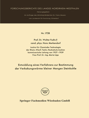 cover image of Entwicklung eines Verfahrens zur Bestimmung der Verkokungswärme kleiner Mengen Steinkohle